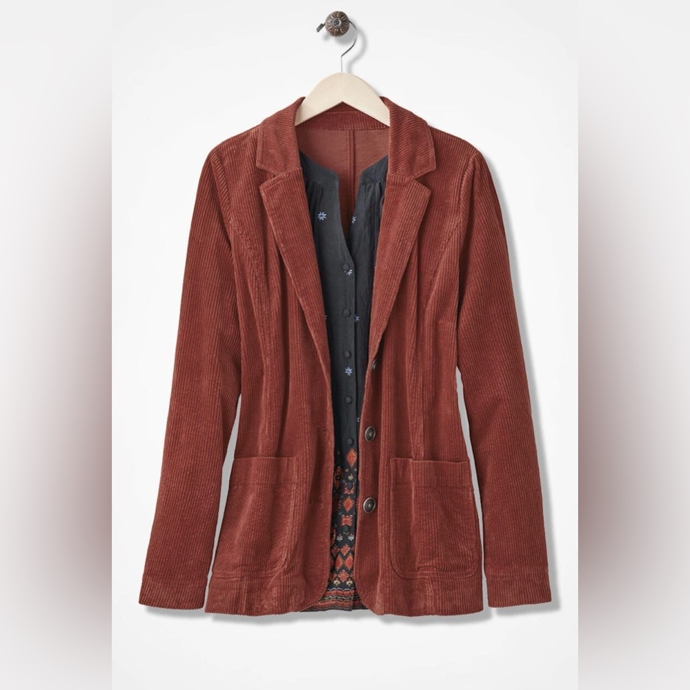 Coldwater Creek Rust Red Wide Wake Corduroy Blazer Classic Cozy Preppy Academia